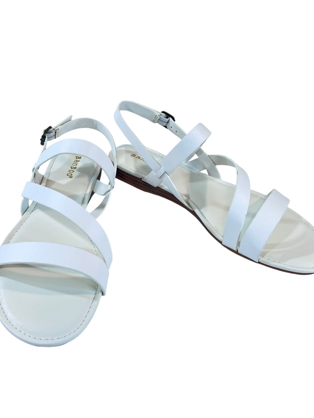 Bamboo Fascinate Strappy Flat Sandals Womens New White